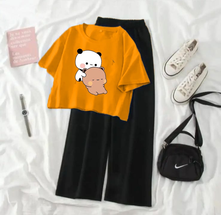 High Quality Crop top Suits tee and trouser With New bear Panda Prints