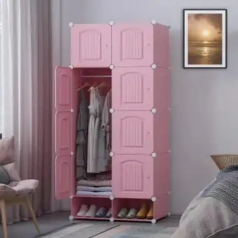 Portable Closet Bedroom Cloth Storage Organizer With 8 Diy Doors Pink Blue