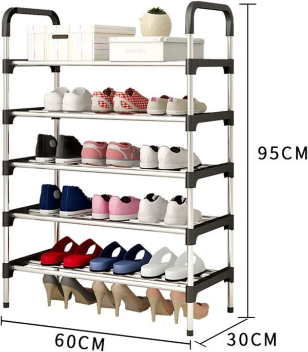 Shoe Rack Organizer - Stainless Steel Shoe Rack - Fashion Shoe Rack - Shoe Storage 5 Tiers Heavyweight Shoe Stand Rack Accessories Rack for Home and Office Durable Non Breakable Shoe Organizer Stainless Steel Layer Shoe Rack Easy Assembly
