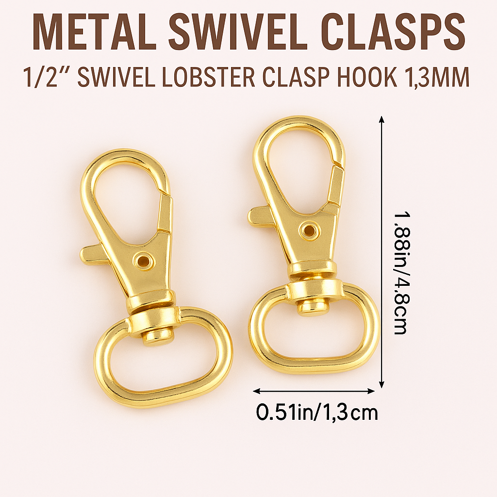 Quick Mart | 2pcs Golden Clasp Hook Chain Lock Set | Metal Swivel Clasps 1/2'' Swivel Lobster Clasp Hook 13mm Bronze Rose Gold Trigger Snap Clips for Purse Handbag Hardware Supplies