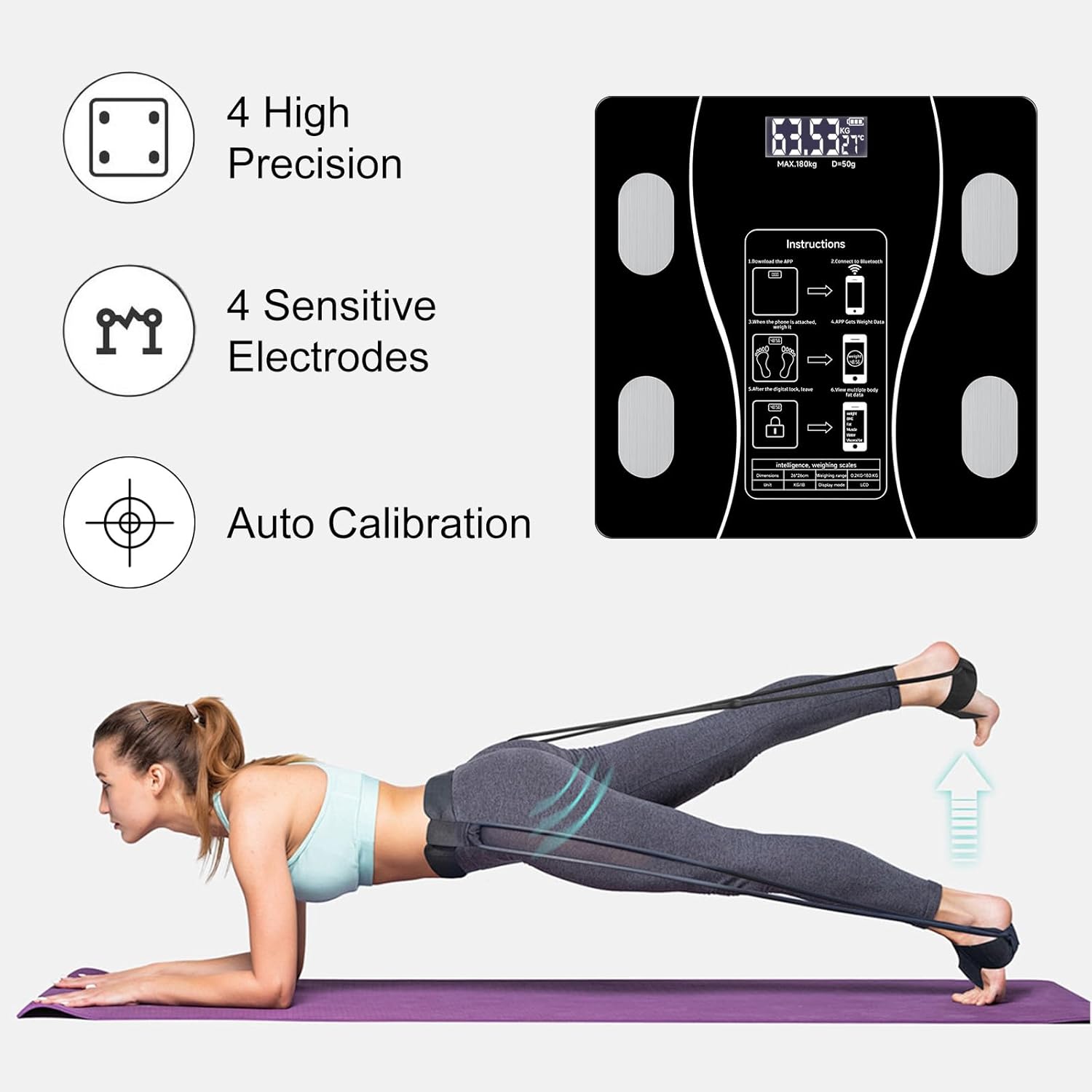Upto 180kg Bluetooth Weight Machine With App - Smart Digital Body Weight Scale With Bluetooth Weighing Scale App & LED Digital Display - Accurate Body Fat & BMI Measurement Through App - Weighing Machine & Weighing Scale For Household Use