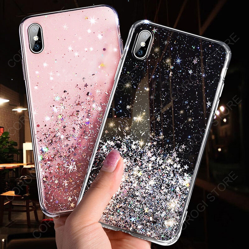 Handyhülle Für Xiaomi Poco X3 Pro & X3 NFC | Transparent Mit Glitzerfolie & Galvanikrahmen | Stoßfest & Stylisch