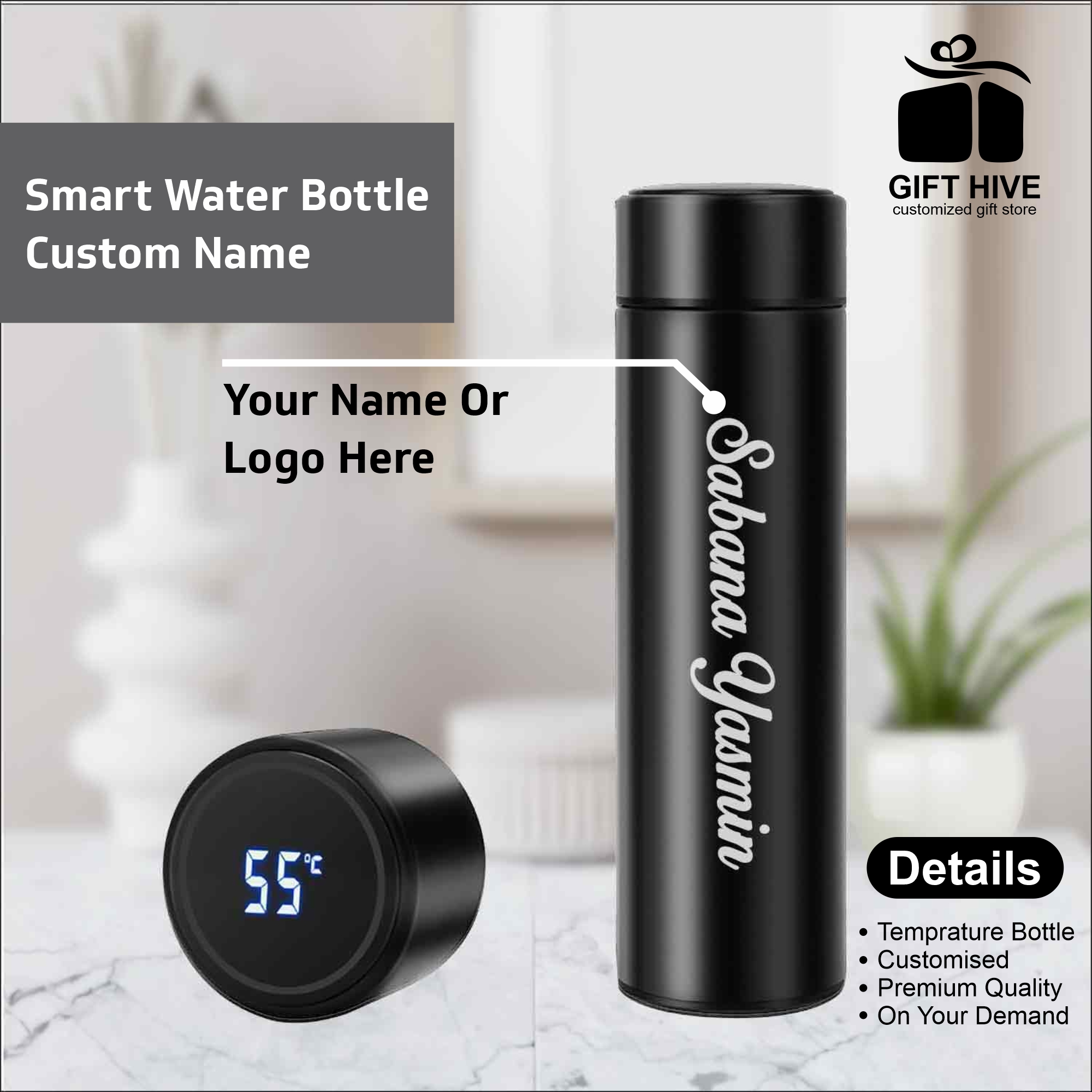 Temprature Led Water Bottle customised water bottle. name bottle, name ...