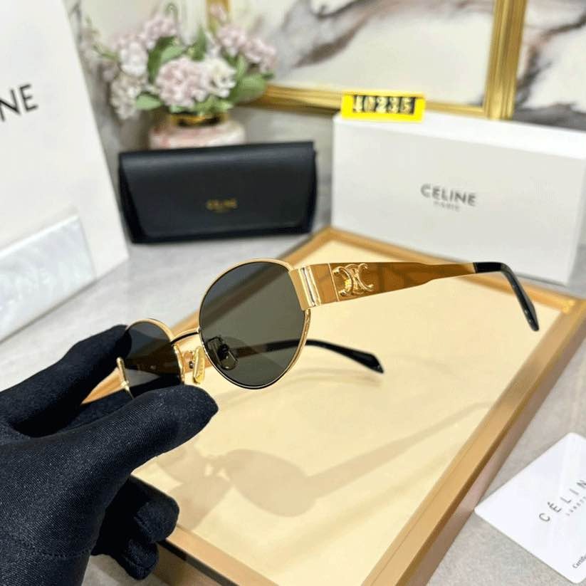 Trending Celine Inspired Retro Oval Sunglasses for Women – Luxury Small Frame Fashion Shades | Classic Steampunk Design, UV400 Polarized Lenses, Vintage Metal Brand Designer Eyewear, Ladies Retro Chic Sunglasses New Fashion Style