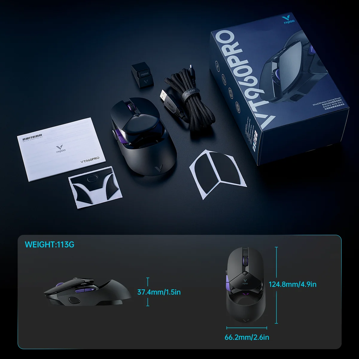 RAPOO VT960 PRO Wired & Wireless Gaming Mouse 26000 DPI with 9 Programmable Buttons Aluminum Alloy Design OLED Display 22 ae4bbd2048b8ddf0093628f4d1f7db71
