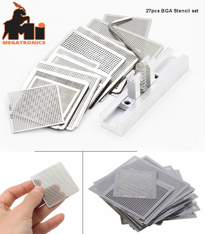 27 Pezzi Set Per BGA Stencil Universali Reballing Reball Rework Net Set Di Modelli Riscaldati Impianto Di Latta Per Riparazione Di Computer Portatili 96722270 - Foto 4