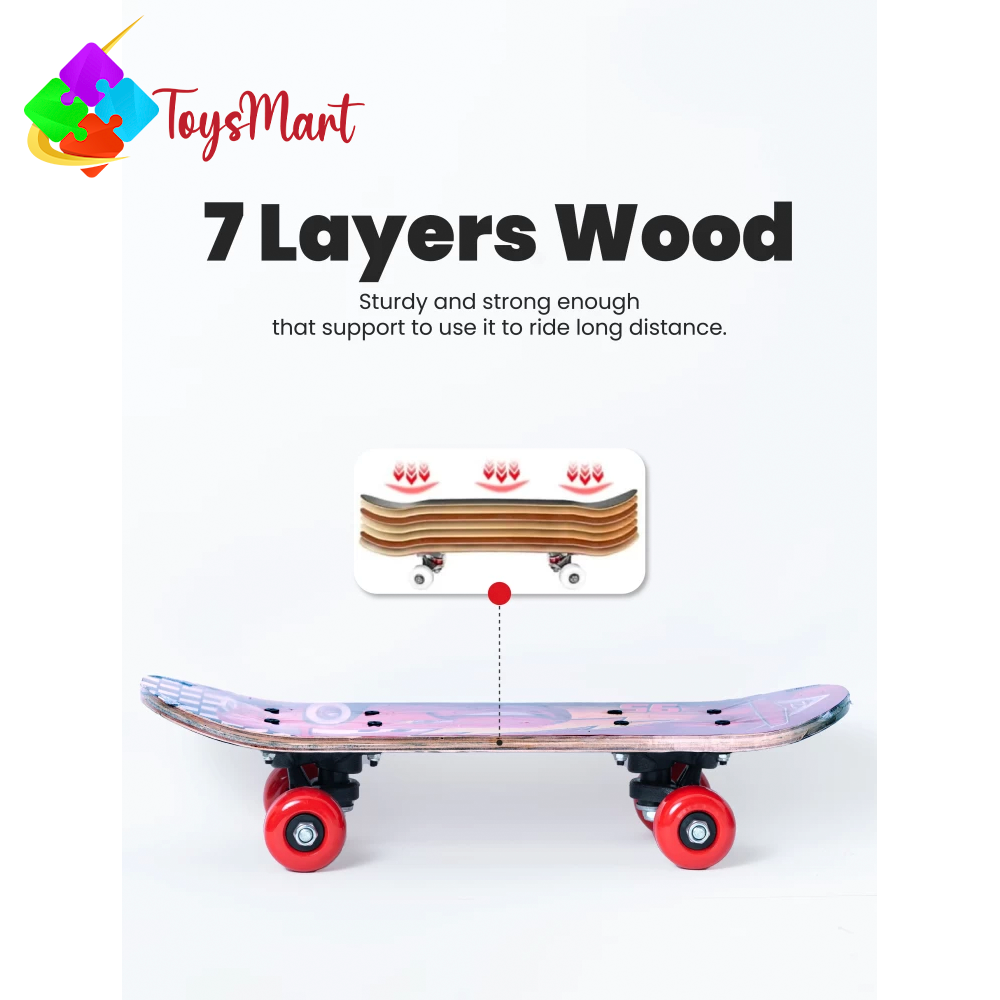 Skateboards By The Toys Mart For Adults Youths Teens Kids Girls Boys Beginners 23x6 Inches by Skate Boards 7 Layers Deck Maple Wood Longboards - Black