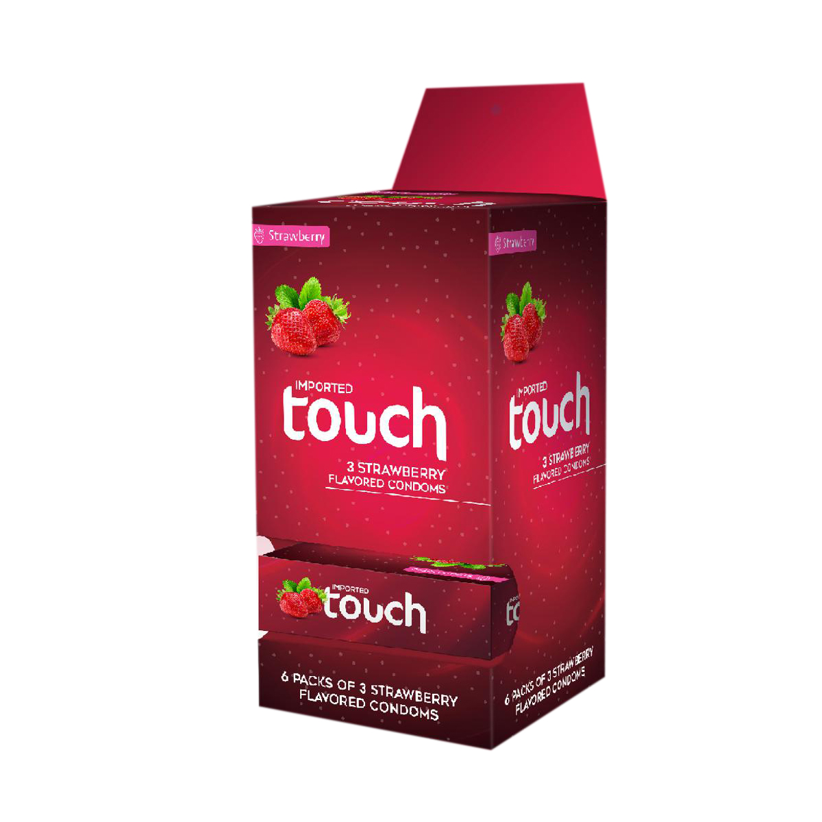 Touch Strawberry Flavored Condom Dispenser - Pack of 3 - 18 Pieces (6 x 3's)