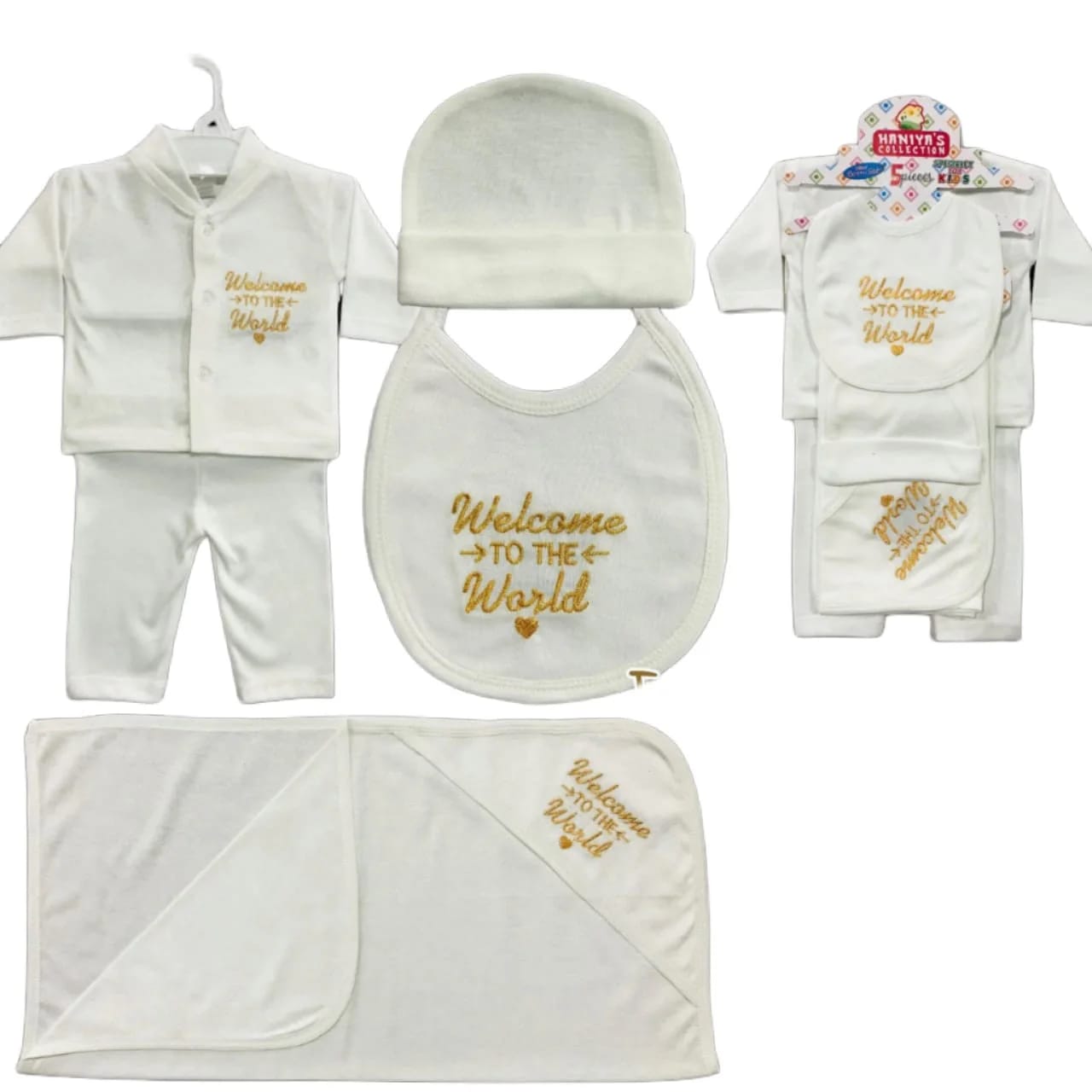 Newborn Baby Baba WELCOME TO THE WORLD STARTER Set 5 pice clothes for boys and girls 5 in 1 pice ,Trending newborn baby outfits for first arrival 0-3 Month’s Latest newborn babies apparel , Affordable newborn babies fashion newborn babies