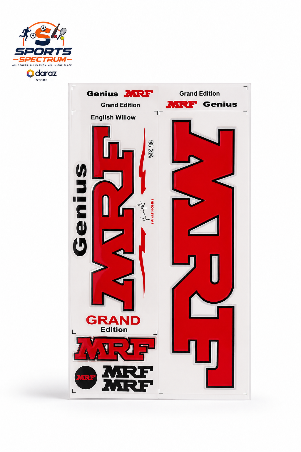 Sportsworld Silver Red Genius Grand 3D Laminated Glossy Embossed Cricket Bat Sticker | Premium Replacement Bat Sticker for English Willow & Tape Ball Bats | Durable Professional Cricket Bat Decal | SPORTS SPECTRUM