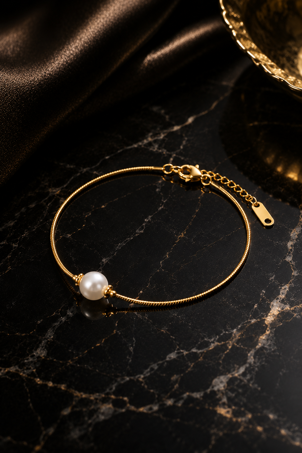 Hafsay Korean Jewellery Gold Pearl Charm Bracelet - Bracelet For Girls Women | Stylish New Trendy Hand Chain Bangle Kara | Anti Tarnish | Party Wedding Eid Gift