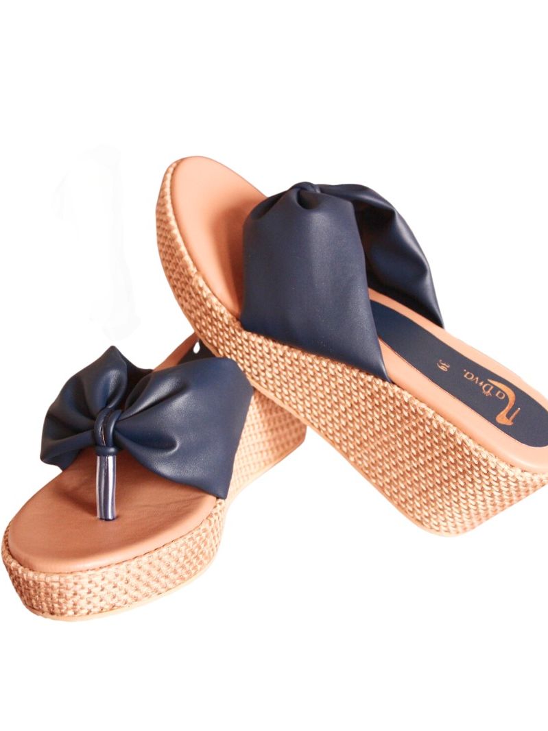 Blue Wedge Sandals with leather butterfly top classic and elegant style for Formal and Casual Footwear by La Diva Shoes