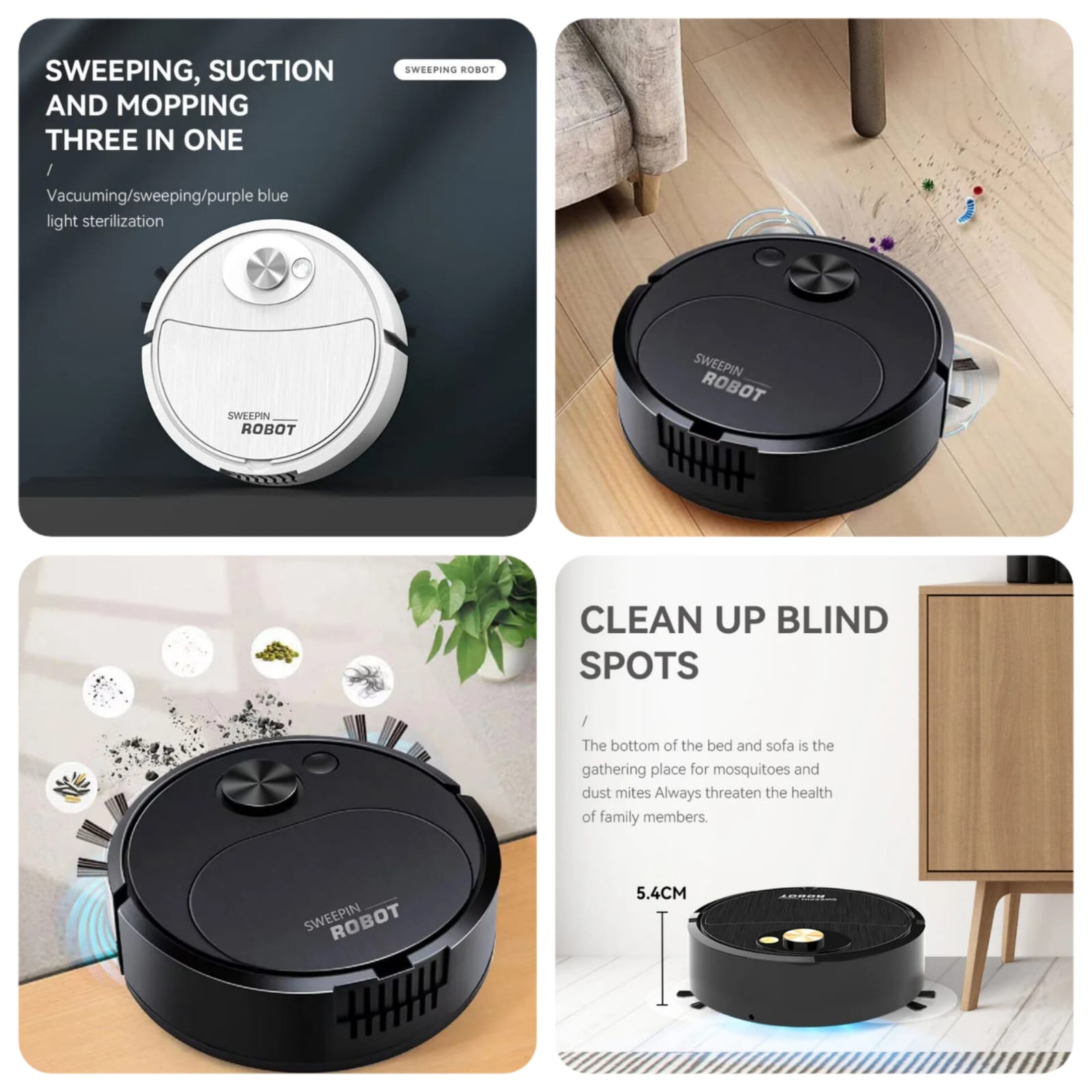 Sweeping And Vaccum Robot Robot Vacuum Cleaner 2 in 1 Sweeping and Mopping Robot Smart  Cordless Floor Cleaner for Home Pet Hair Carpet Tile Smart Robot Vacuum & Mop Cleaner – Strong Suction, Anti-Collision Sensor