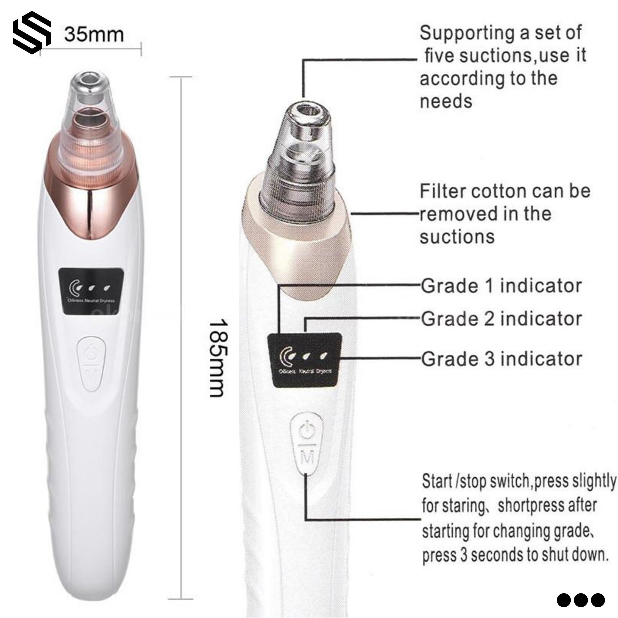 Multifunctional Blackhead Remover & Pore Cleaner – Electric Vacuum Suction Facial Cleaning Instrument – Rechargeable Skin Care Tool for Deep Cleansing & Exfoliation