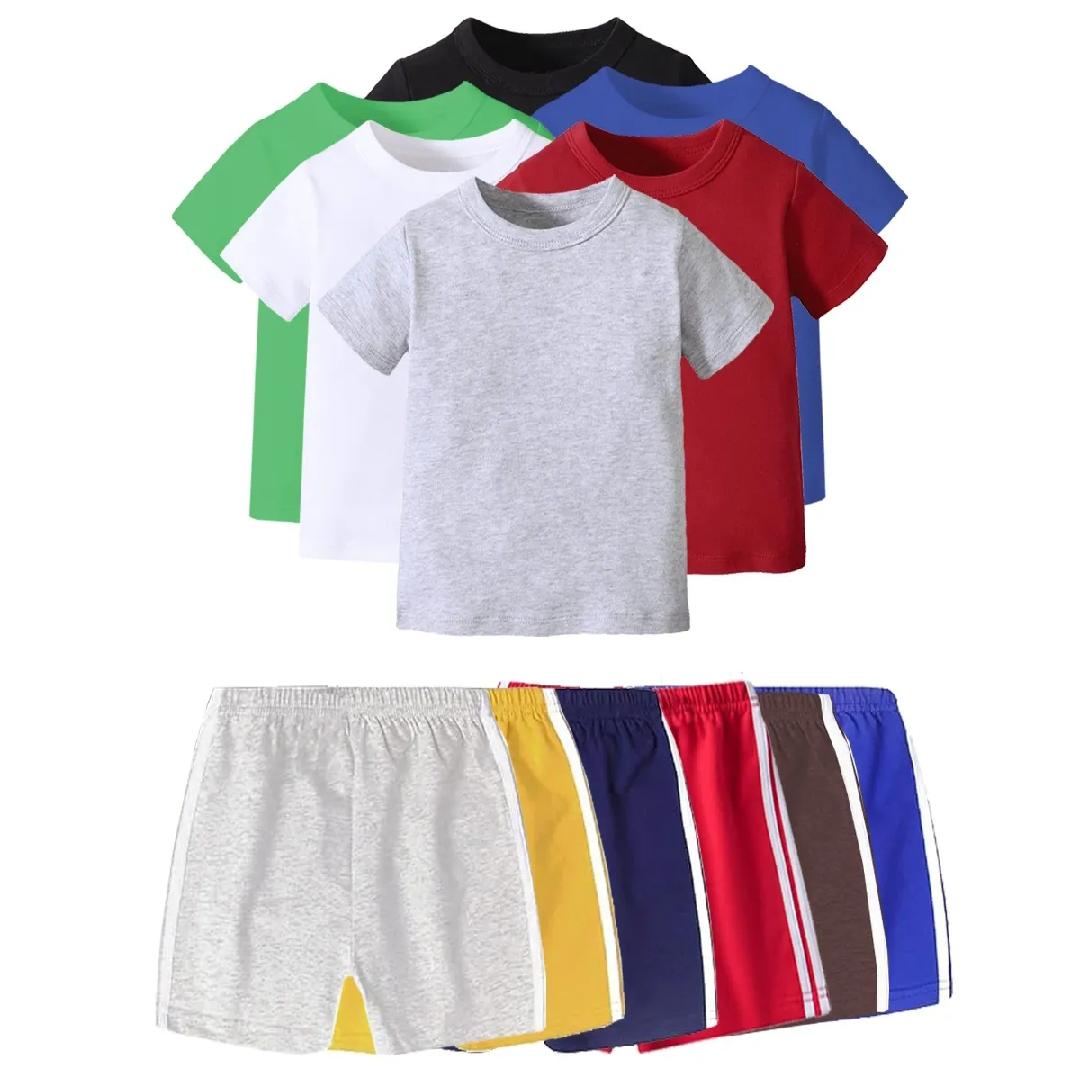 TF Clothing | Pack of 5 Plain Soft Cotton T-Shirts & 5 Lining Shorts | Summer Tracksuit Set for Boys, Girls & Babies | Multi Color