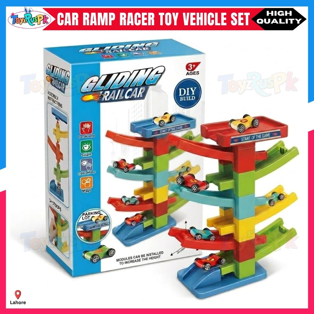 Race Car Slide Track Toy - Ramp Racer Car Set 7 Layer 6 Cars & 15 Layer 10 Cars - Kids Rolling Track Racing Toy Bright Color Educational Activity Toy for Toddlers Boys Girls - ToyzRusPk