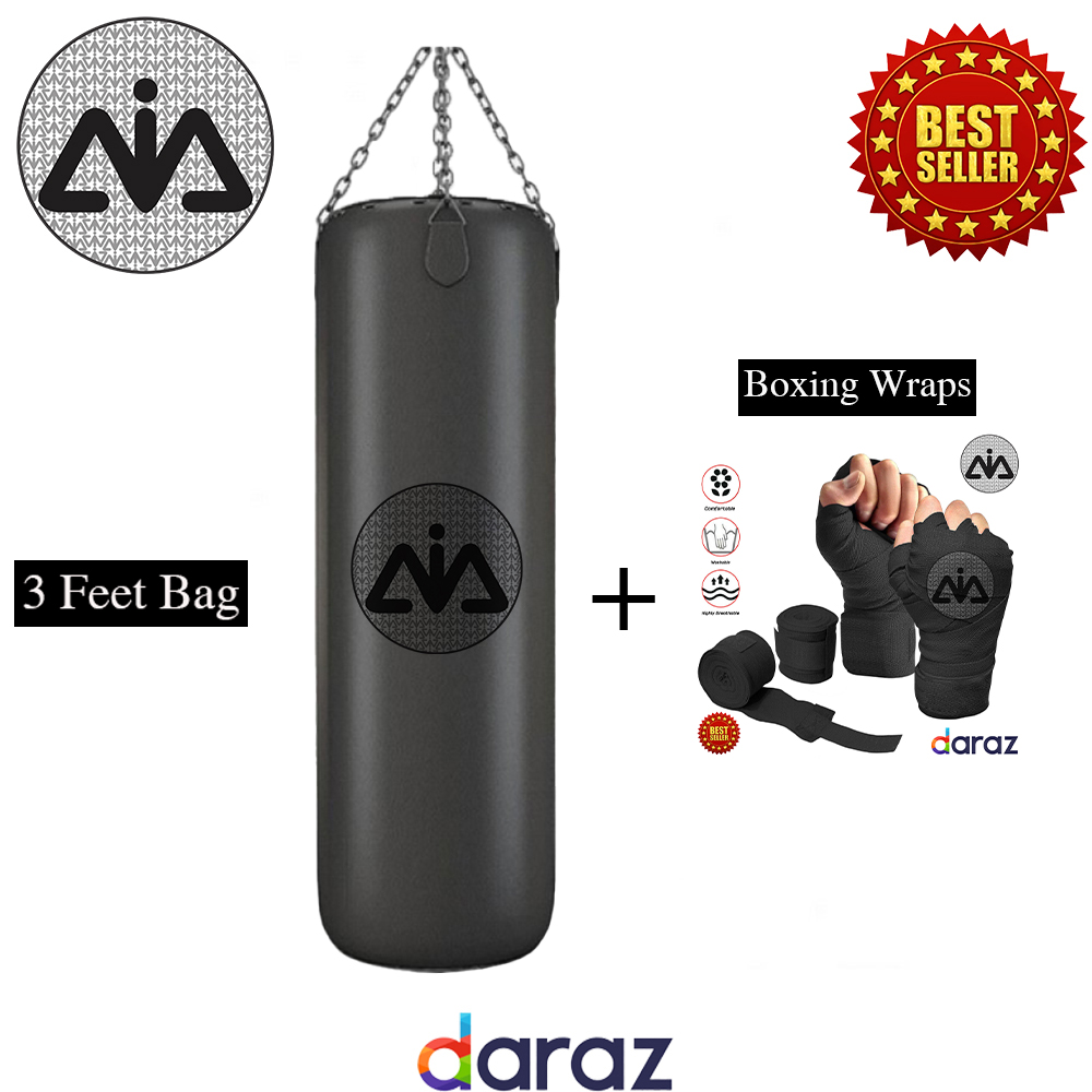 Boxing bag, (3&4 feet)with, Boxing Gloves, Hand Wraps, Hanging Chain
