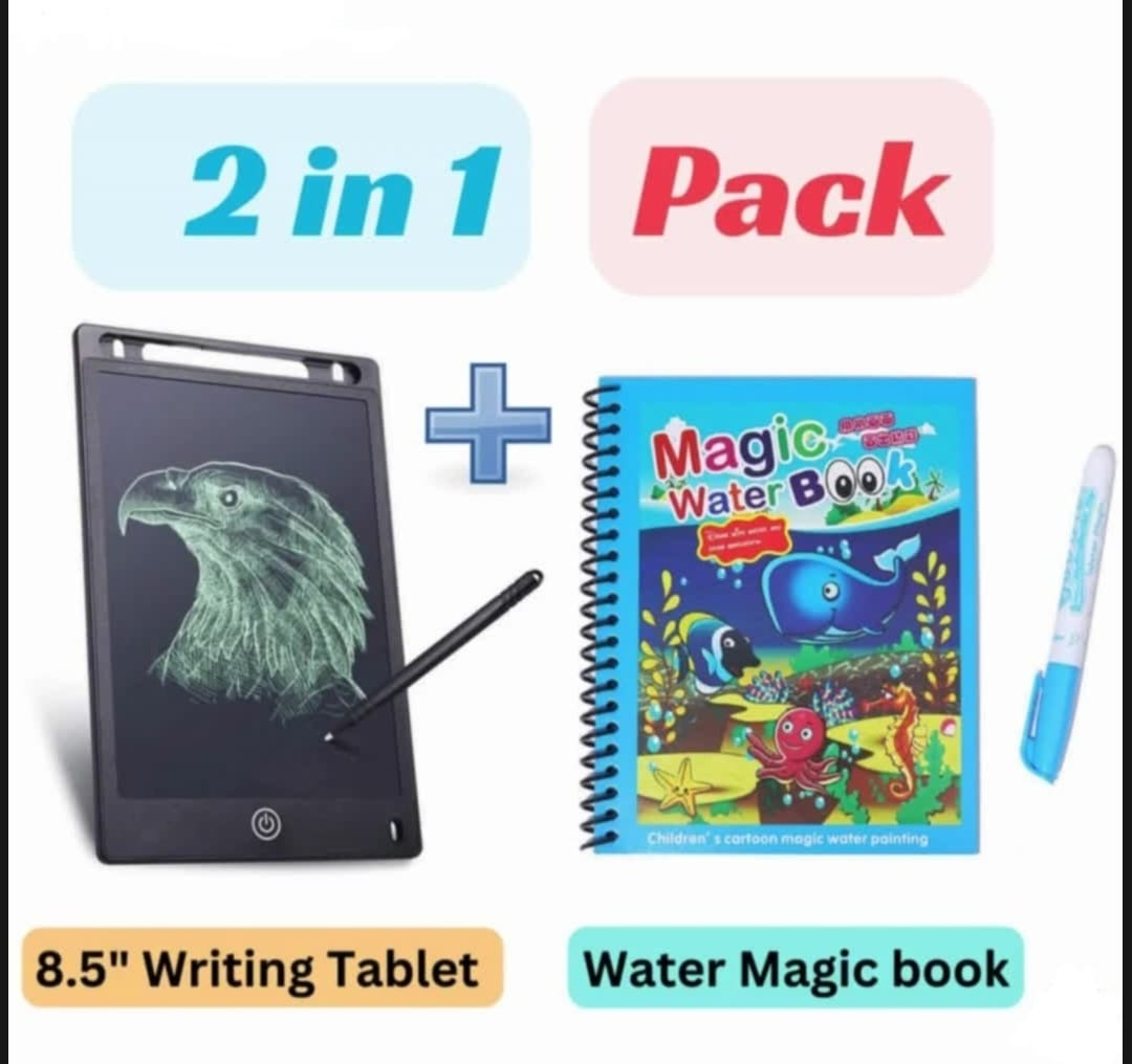 Combo of Digital Writing Pad with Waterbook | Smooth Writing Experience Similar to Paper | Wireless Connectivity for Convenient Usage | User-Friendly and Easy to Operate Children's Magic Water Book | Water Coloring Book for Kids | Reusable Water-Reveal Ac