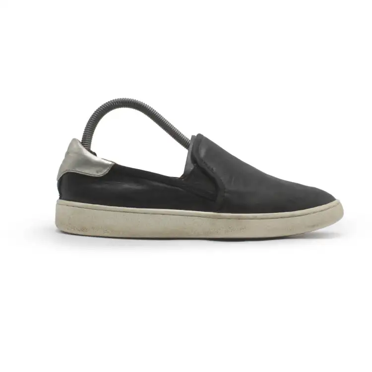 Ugg black hotsell leather slip ons