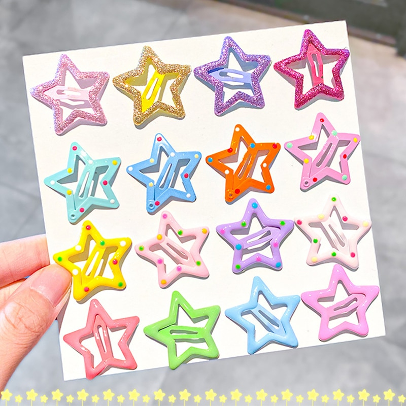 MiniMe 12Pcs/lot Cute Star Hair Clips For Girls Children Candy Color Kids Headwear Metal BB Hairpins Barrettes Girls Hair Accessories