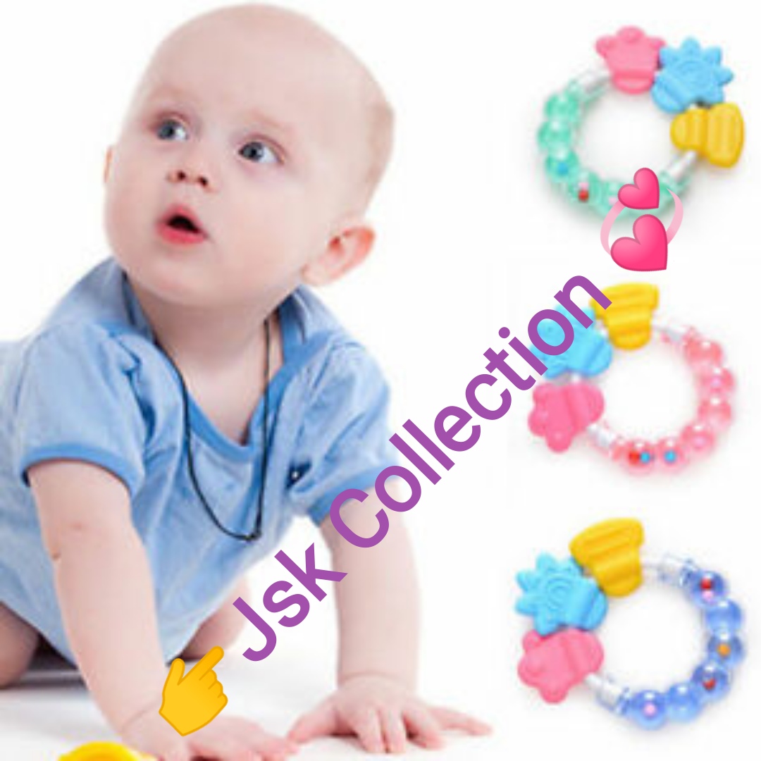 Baby Rattle Teether Toy Silicone Teething Ring Shaking Bell Newborn