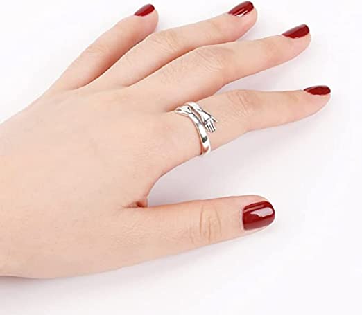 Hug Ring,  Hug Rings for Women Girls ,Silver Hugging Hands Open Promise Ring Jewelry ,Hug Hands Mens Rings Couples Wedding, Amaz Posh