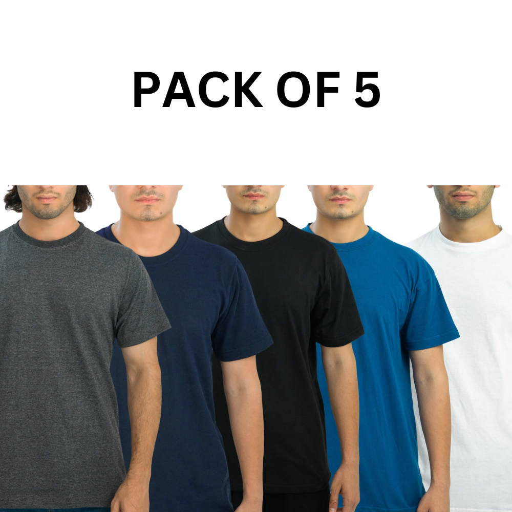 Pack of 5 Plain Cotton Half Sleeve T Shirt For Men Casual Summer Wear Soft Breathable Fabric For All Day Comfort