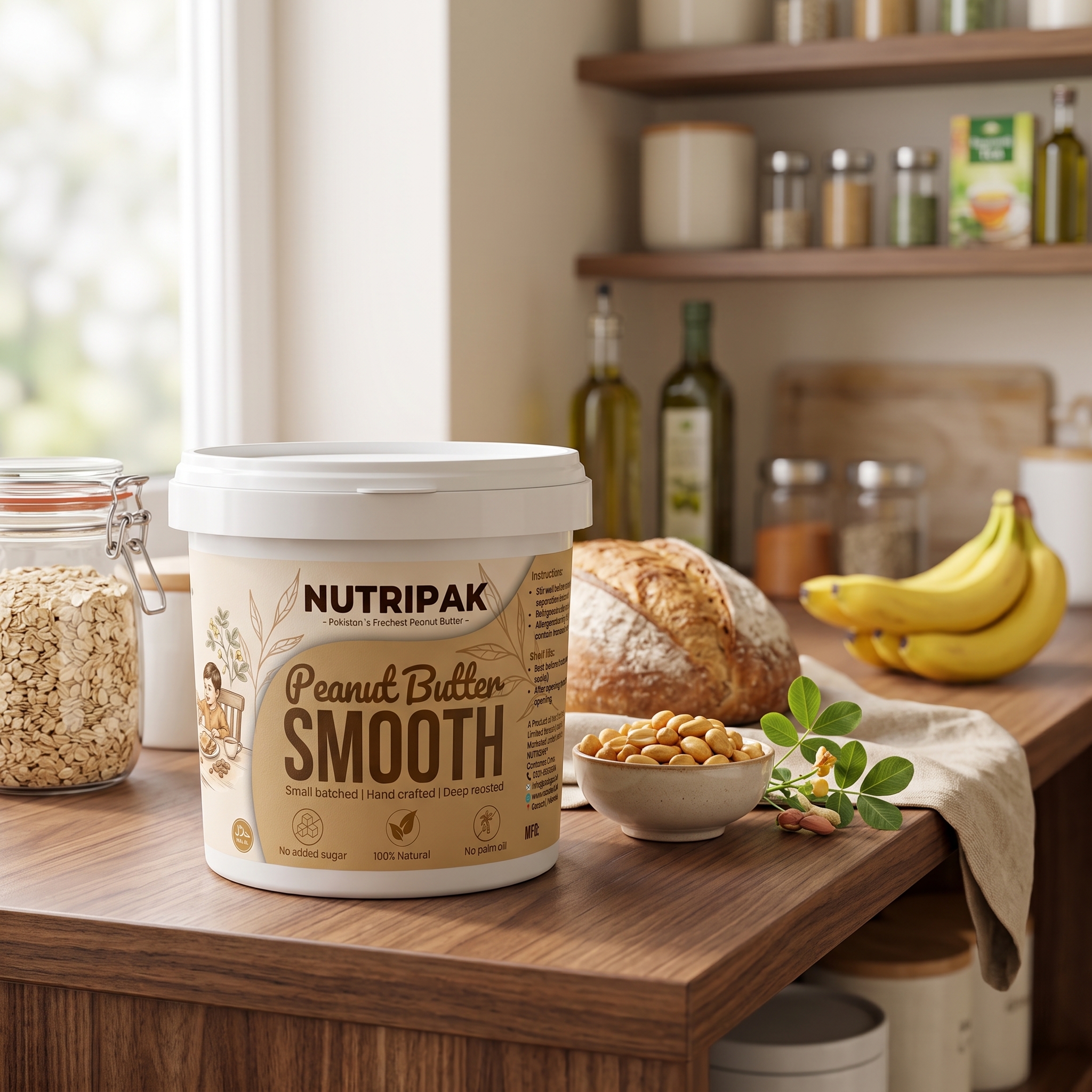 NUTRIPAK Smooth Peanut Butter | 100% Natural | No Added Sugar | No Palm Oil | High Protein Spread | 500g Jar