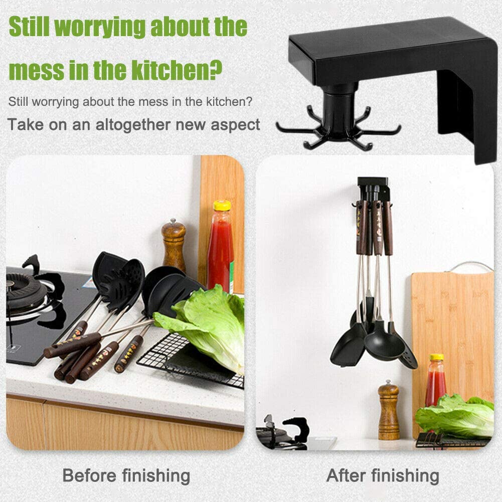 360 Rotating Under Shelf Hooks Cooking Utensil Holder Hanging Rotate Rack Organizer Storage With