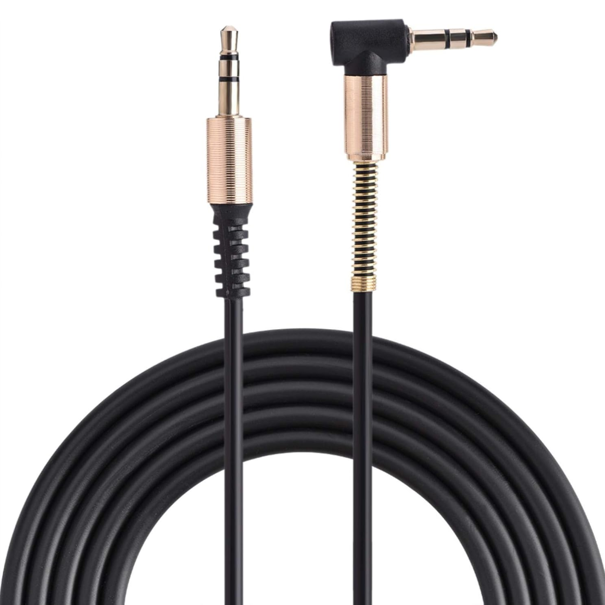 Aux Cable 3.5mm L Shaped 1.5m Male to Male Stereo Audio Cable Gold Plated for Car Mobile Speaker Headphone MP3 Laptop Android Auxiliary Cord Black