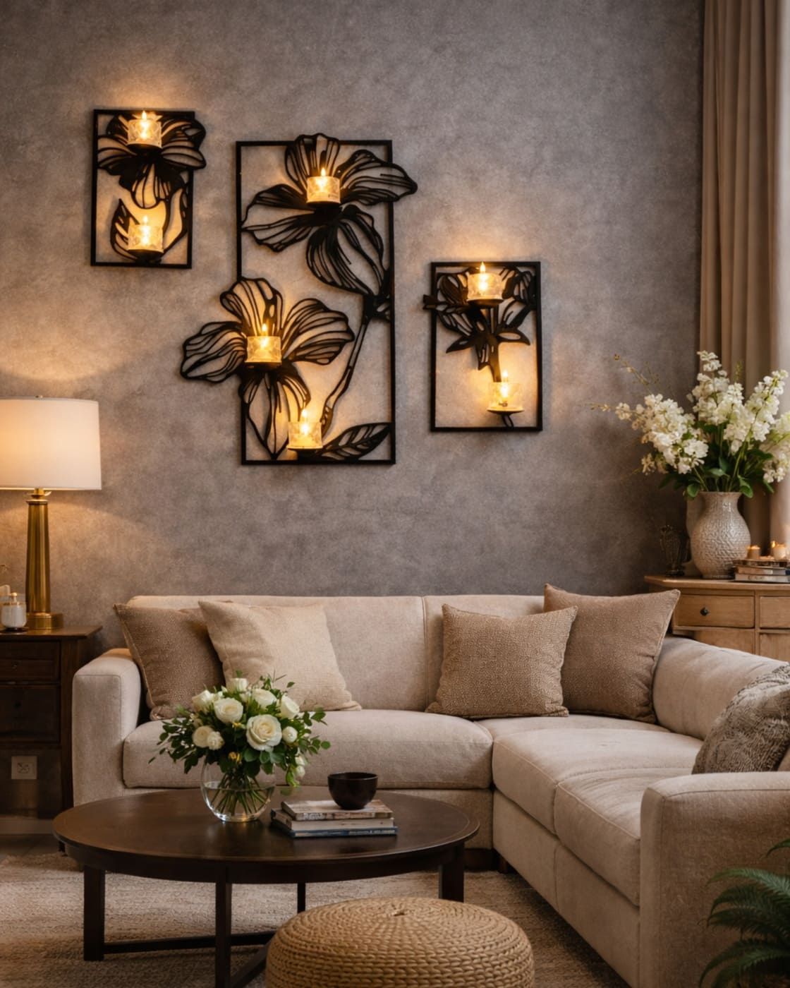 Decorative set of 3 flower frame Wall Shelf, Decoration Candlestick, Wall Décor Ideas, Wooden Wall Shelves  New Premium Wooden Wall Art Light Big Size I Wall Decor Art for bedroom I DIY Design Decoration Piece for Home Decor I Home Furniture