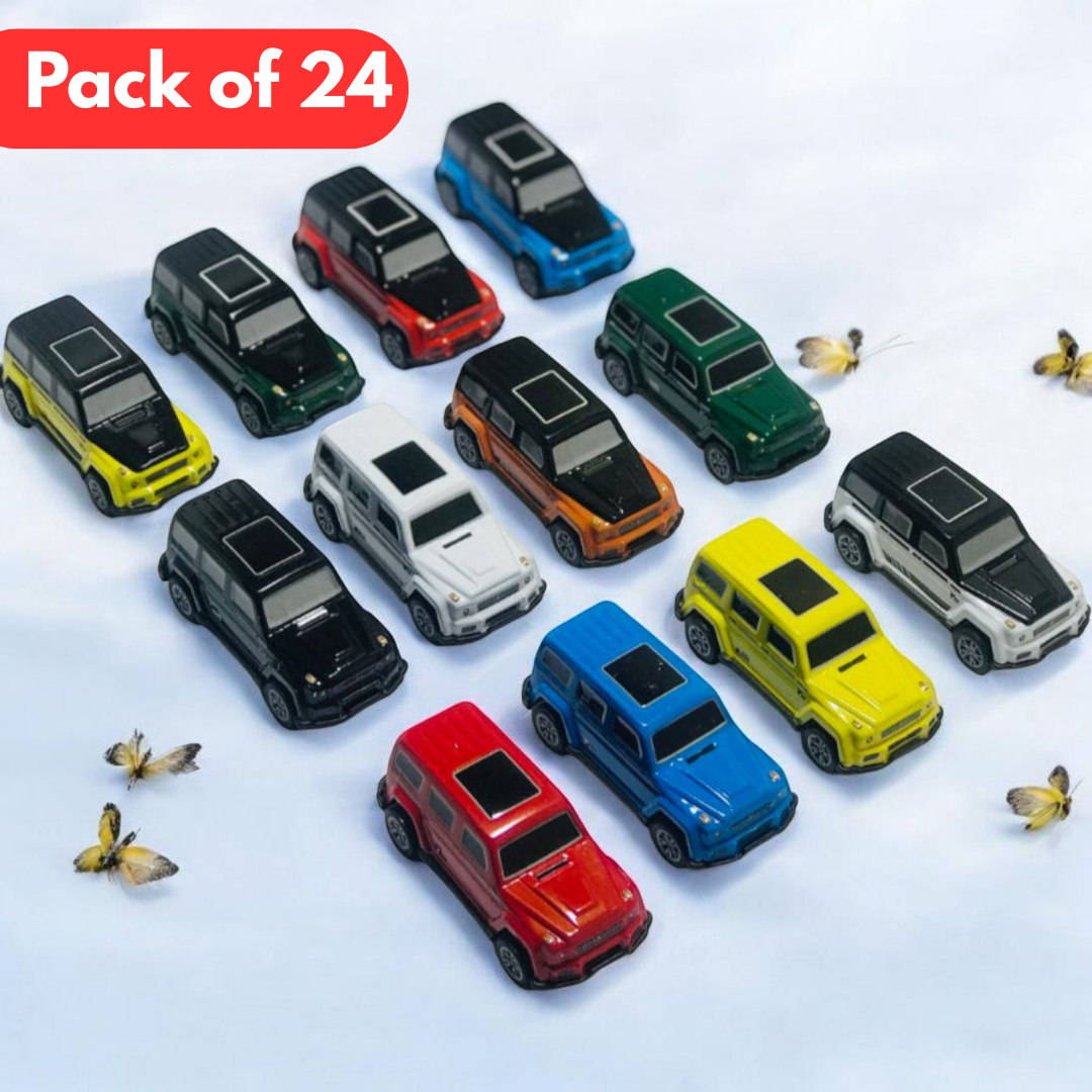 Pack of 24 Mercedes Benz G-Class Diecast Cars | 1:64 Scale Alloy Pull Back Car Toys for Kids | High-Quality Tin Metal Body Jeep Models | Best Gift for Children & Boys | Available in 12 Piece and 24 Piece Set
