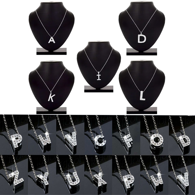 Initial Letter Stainless Steel Silver Alphabet locket/Pendant/Necklace Monogram charm cubic zirconia Jewelry Gifts - A to Z Customized Your Name