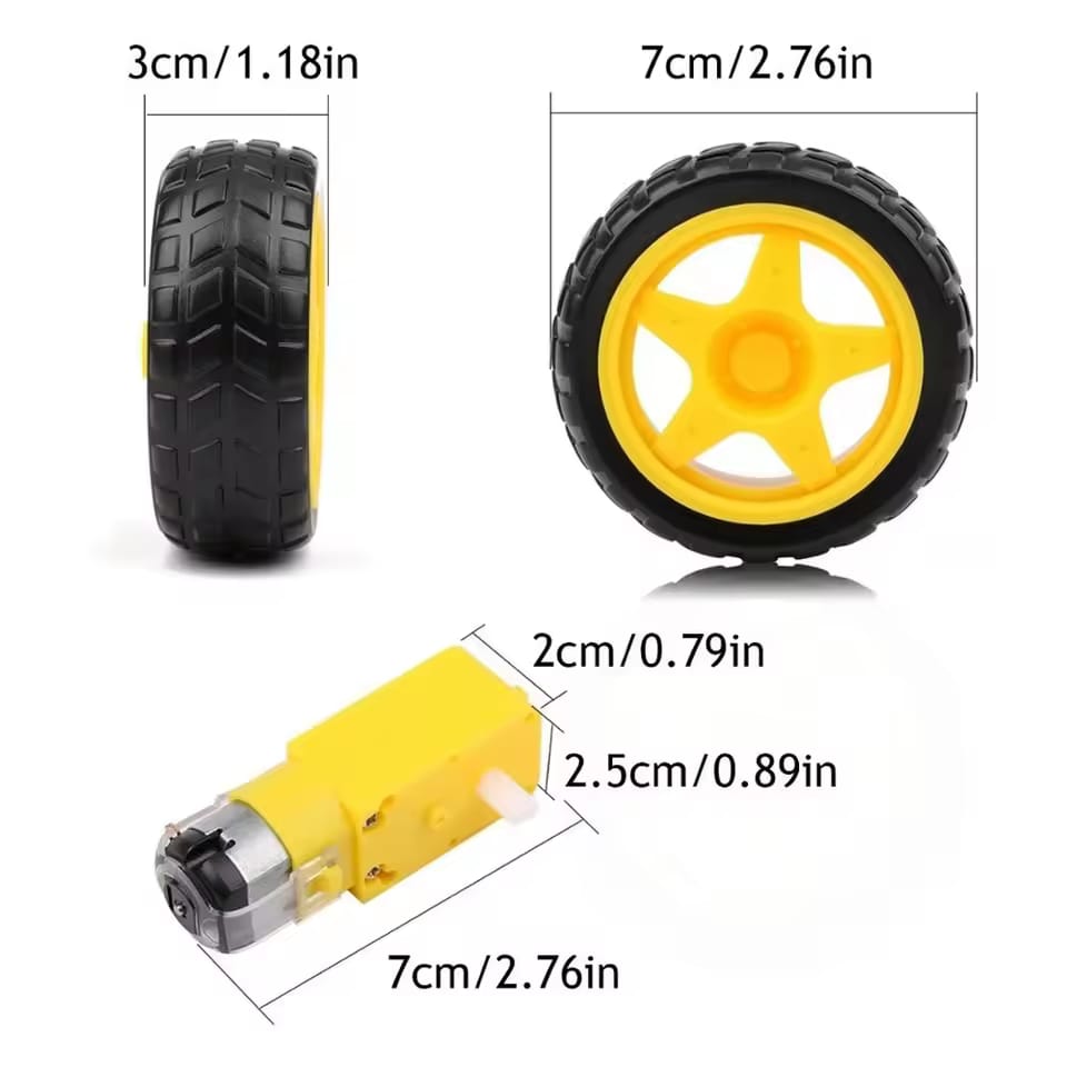 Set of 4 Smart Car Wheels with 3–6V DC Gear Motors – DIY Robot Kit for Arduino, STEM & Car Chassis Projects