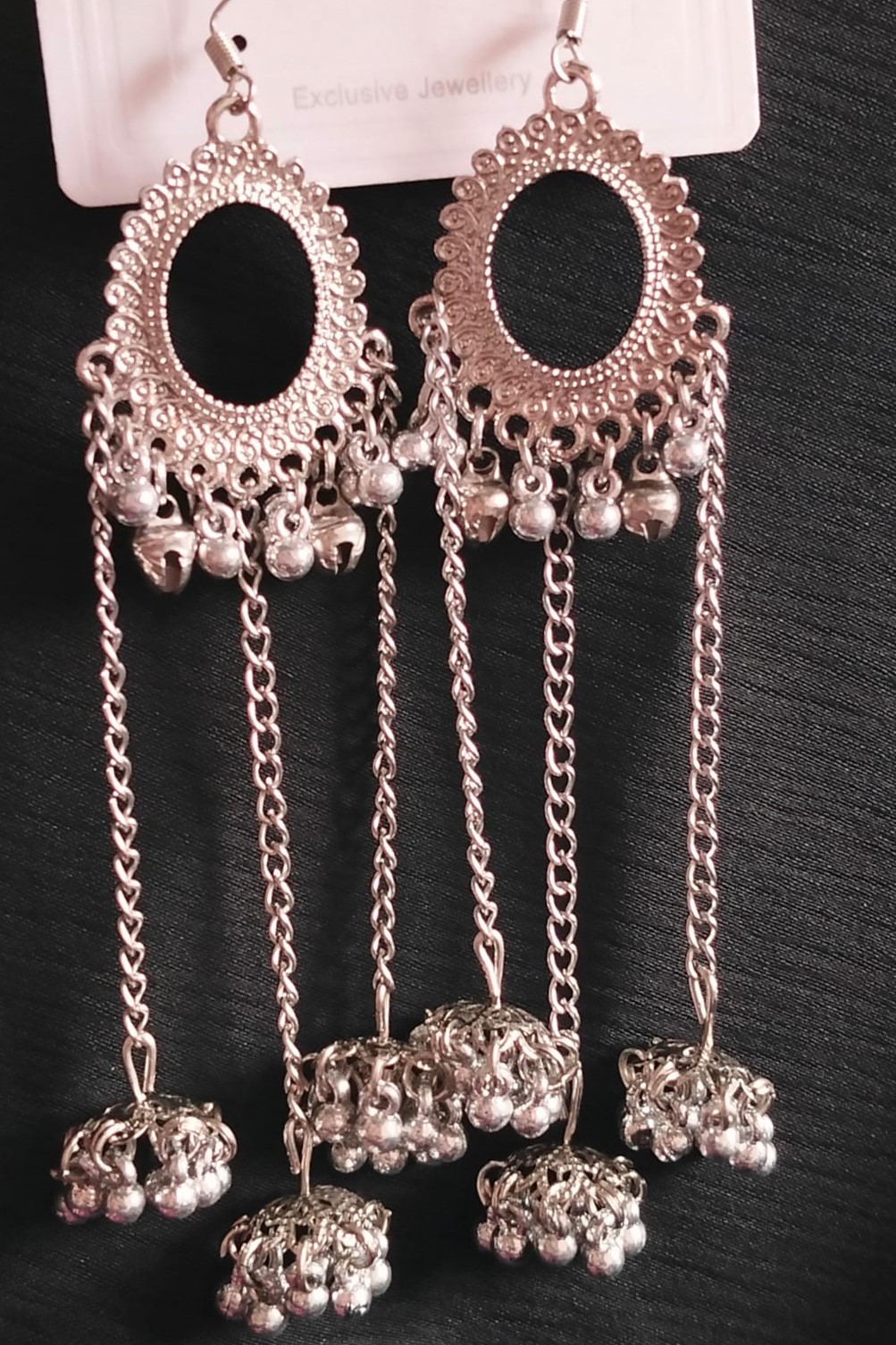 Fashion Oxidized Jhumka Earrings for Women – Long Chain Dangle with Bells