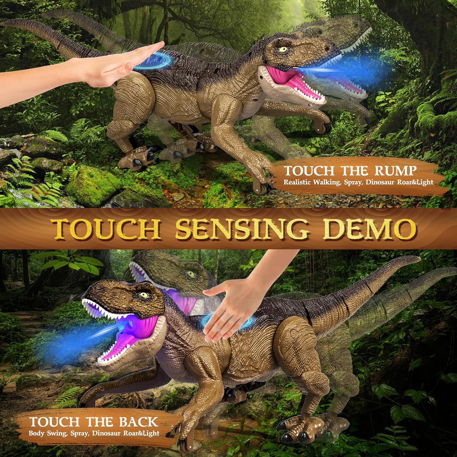 Remote Control Dinosaur Robot Toys RC Realistic Walking Tyrannosaurus Rex Dinosaur Toys for Kids Rechargeable Jurassic Park Walking T-rex Toys with Mist Spray, Touch Sensing, Light & Roar, Shaking Head, Tail Wagging, RC Robot Dinosaur Gift for Boys Girls