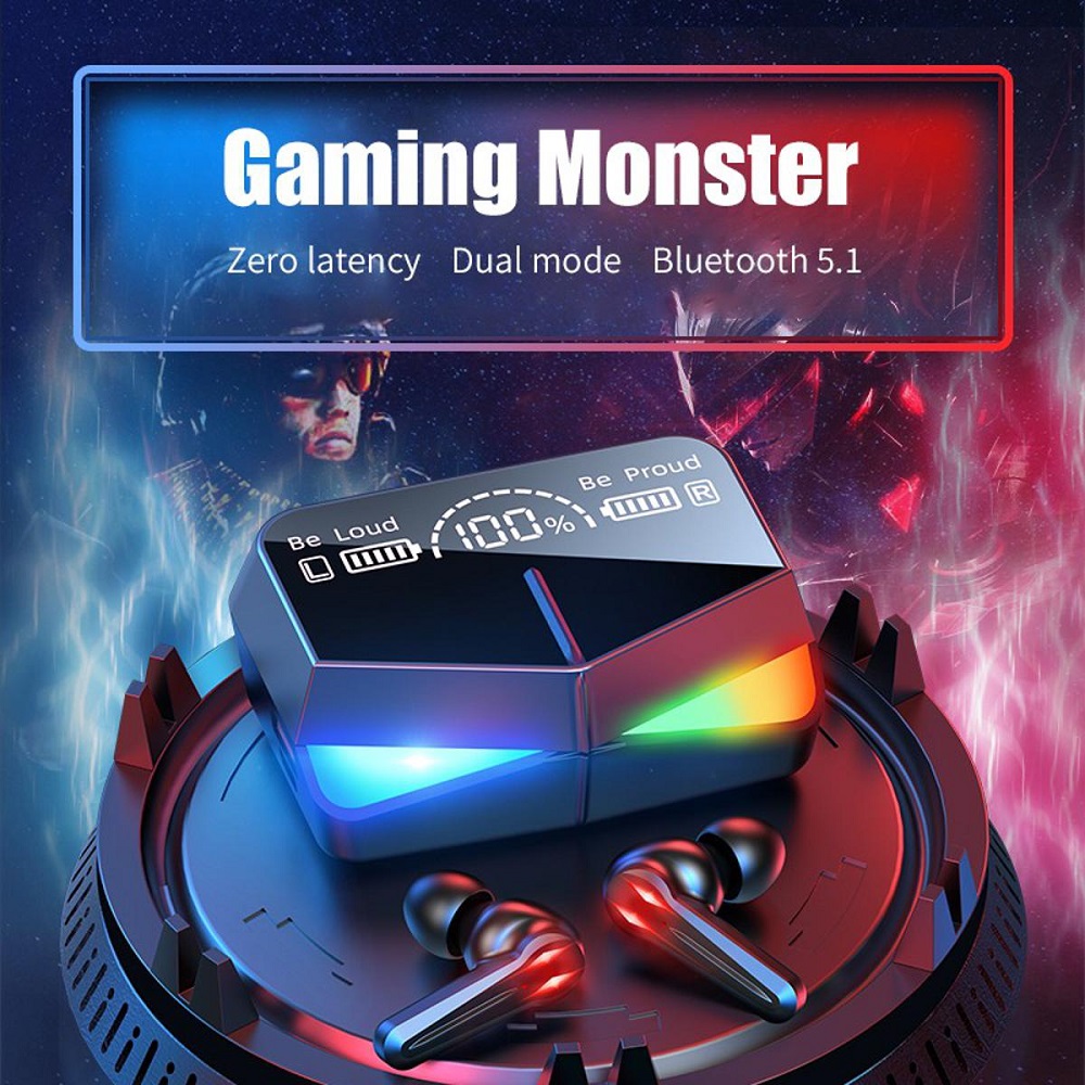 M28 TWS Gaming Wireless Earbuds Type-c LED Display Stereo Low Latency Heavy Bass HIFI Music Bluetooth Earphone Smart Touch Control Waterproof Sport Headset with Mic