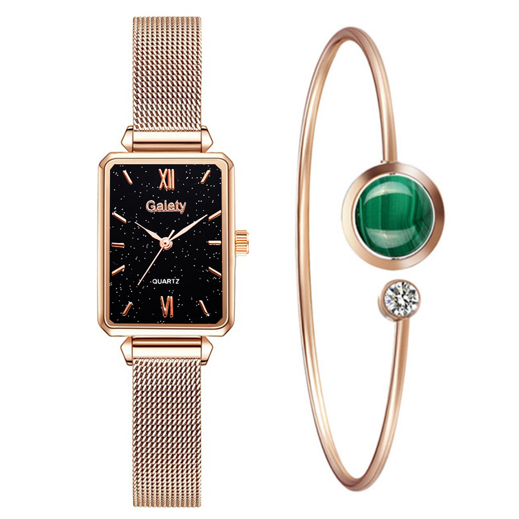 Women Watches Fashion Square Ladies Quartz Watch Bracelet Set Green