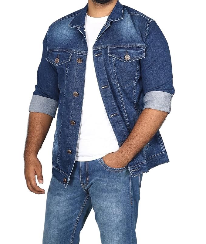 New Casual Chambray Denim Jacket with Button Closure and Collarless Design