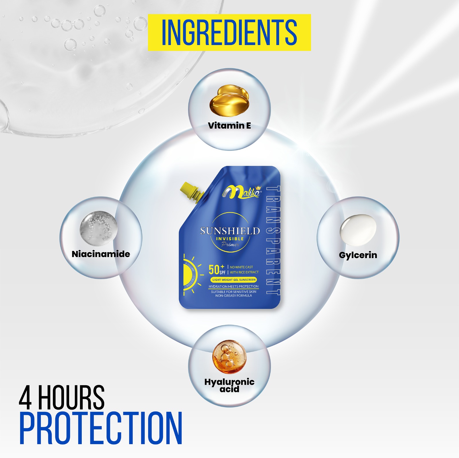 Instant Malika Sunshield Invisible Transparent primer Sunblock - Sunscreen - Primer - Sun Block - 2 In 1 - Sun Screen - Primer Makeup - Skin Hydrating And UV Protection - Sunblock For Oily Skin - Sunscreen For Oily Skin - 50+ SPF - Primer For Oily Skin