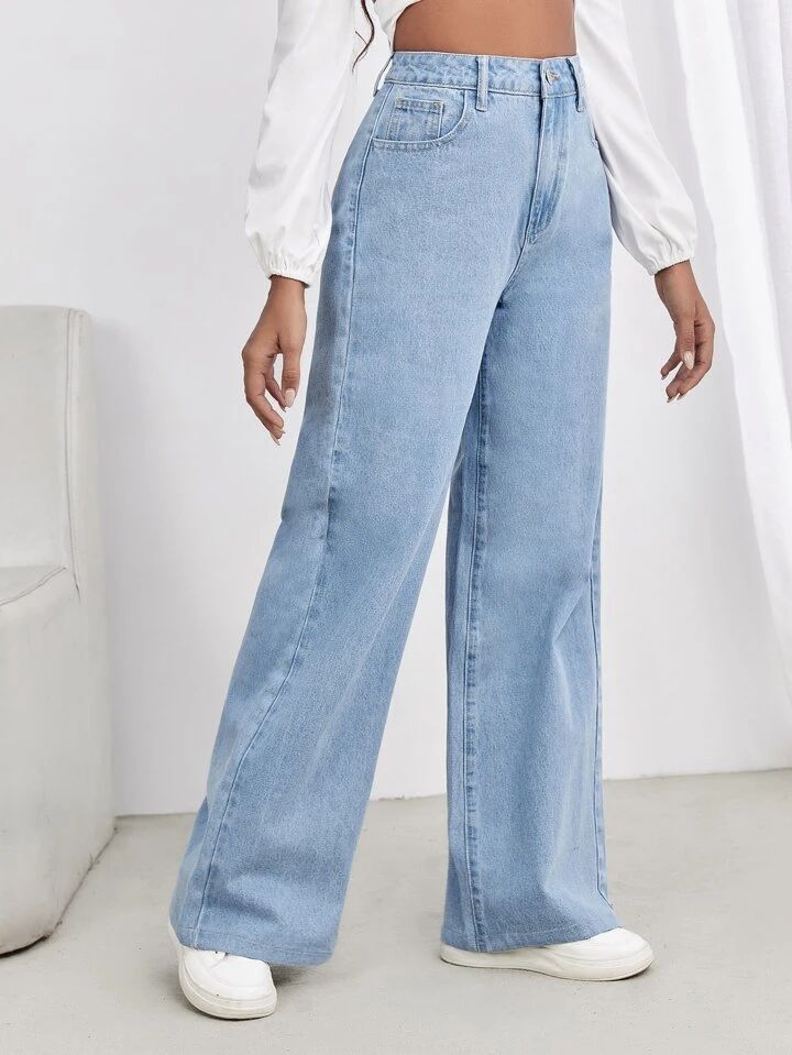 Wide Leg Ice Blue Denim Jeans For Women/Girls/Female Export Quality Fashion Baggy Jeans