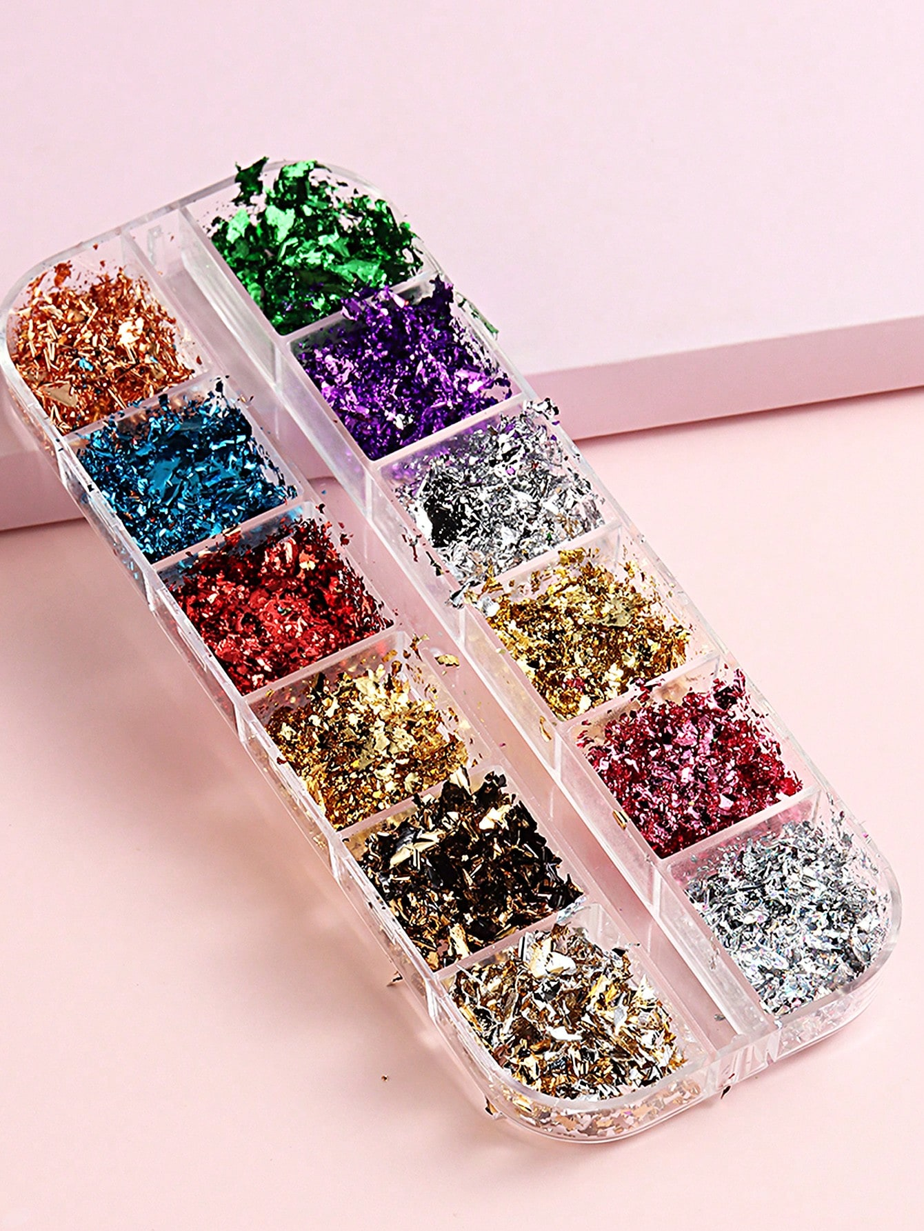 12 Grid Holographic Nail Foil Glitter Set | Gold Silver Rainbow Chrome Flakes & Confetti Glitter for Nail Art, Resin Art & DIY Crafts | Nail Gems Nail Charms Nail Art Decoration Supplies and  for resin art