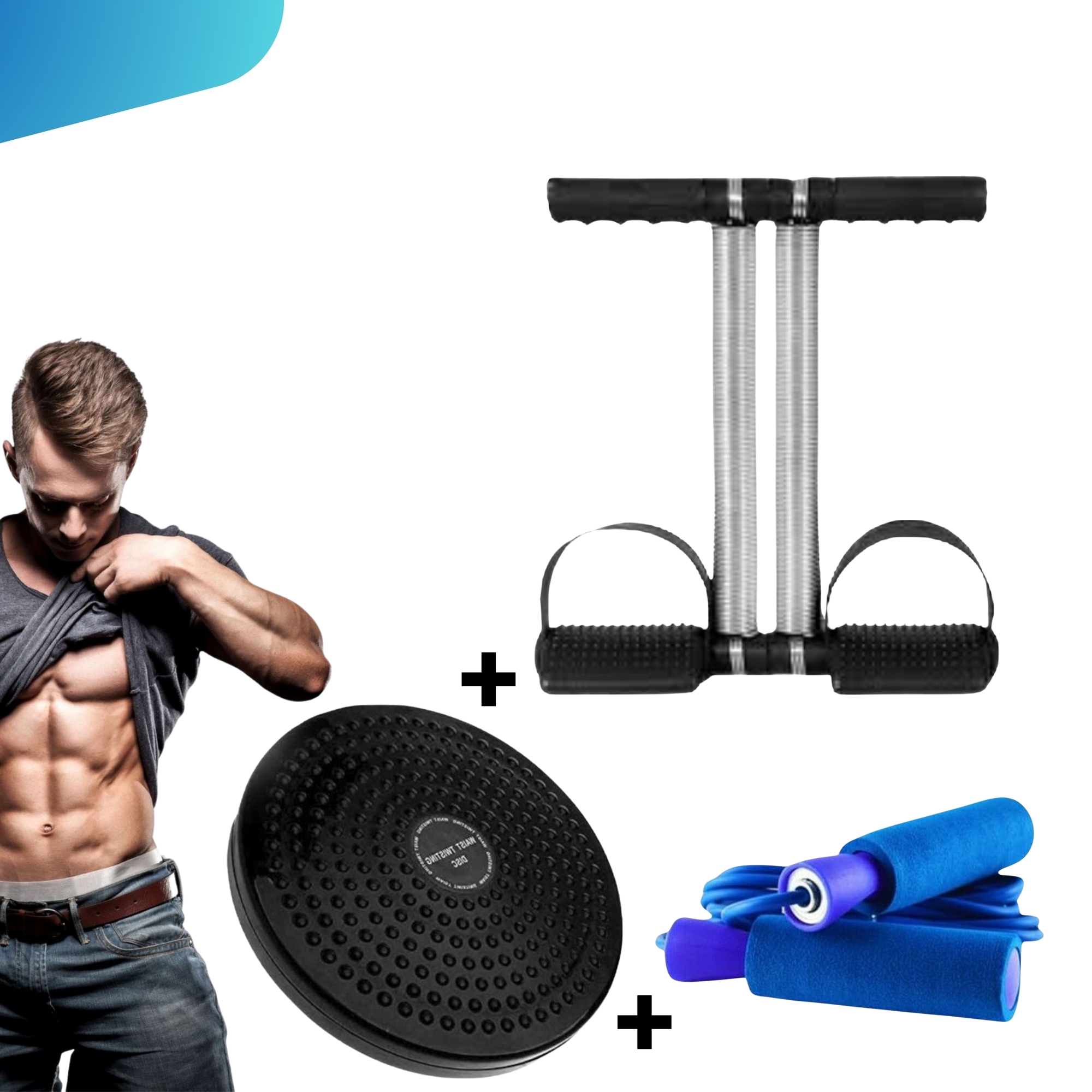 COMBO DEAL OF DOUBLE SPRING TUMMY TRIMMER +TWISTER PLATE + JUMP ROPE FOR WORKOUT