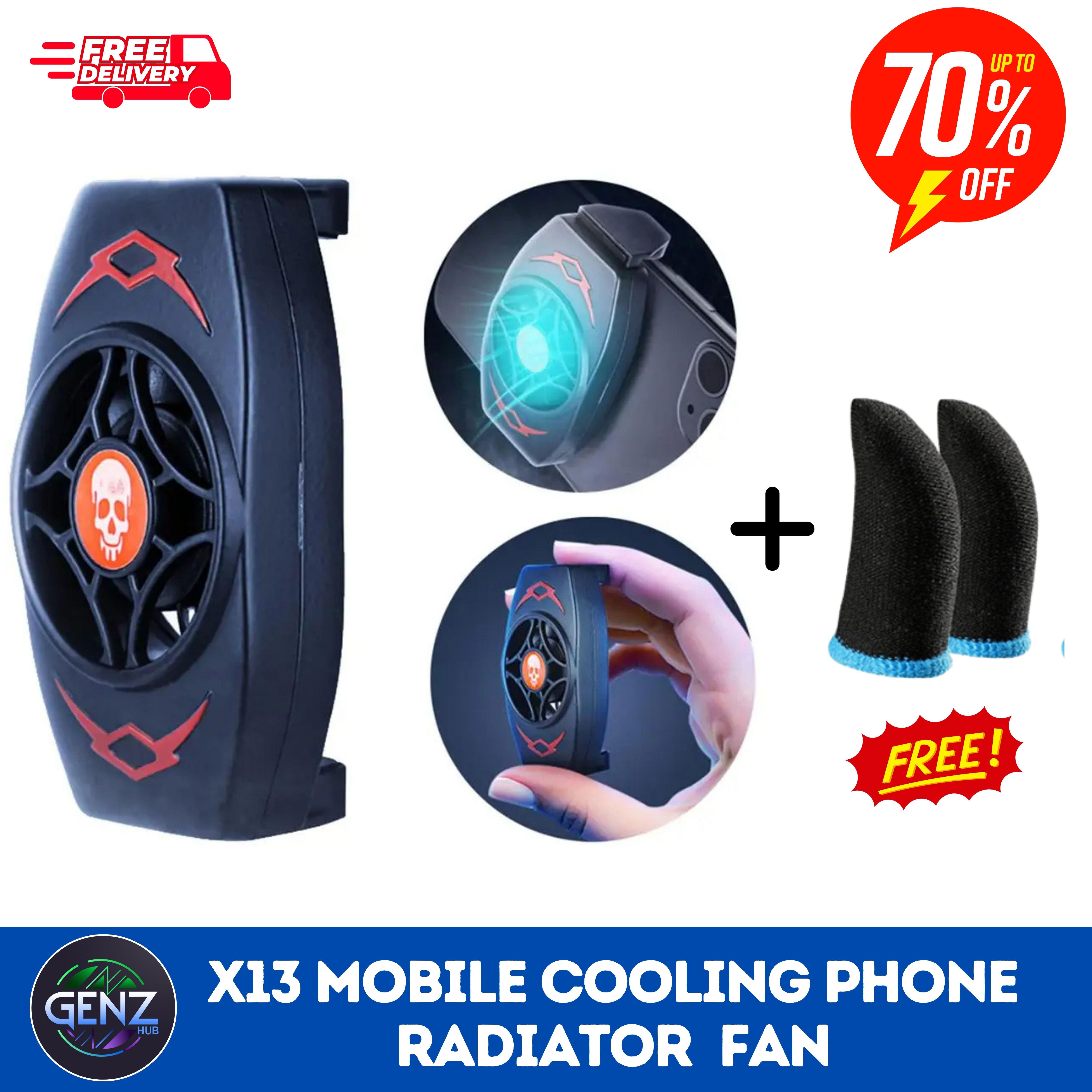 X13 Mobile Cooling Phone Radiator Fan | Phone Game Cooler System Cooling Fan | PUBG Gamepad Trigger Controller For Gaming All Smart Phone Devices. price in Pakistan