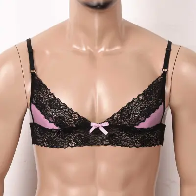 Men's Sissy Lingerie Floral Lace Bralette Wire-Free No Padded
