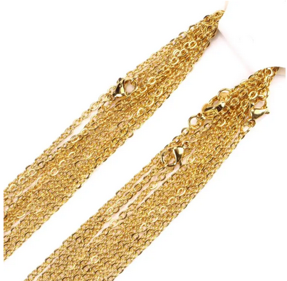 Raw Material  High-Quality Metal Chain12pcs/lot 1.5mm Width Stainless Steel Gold Flat Cable Chain Necklace