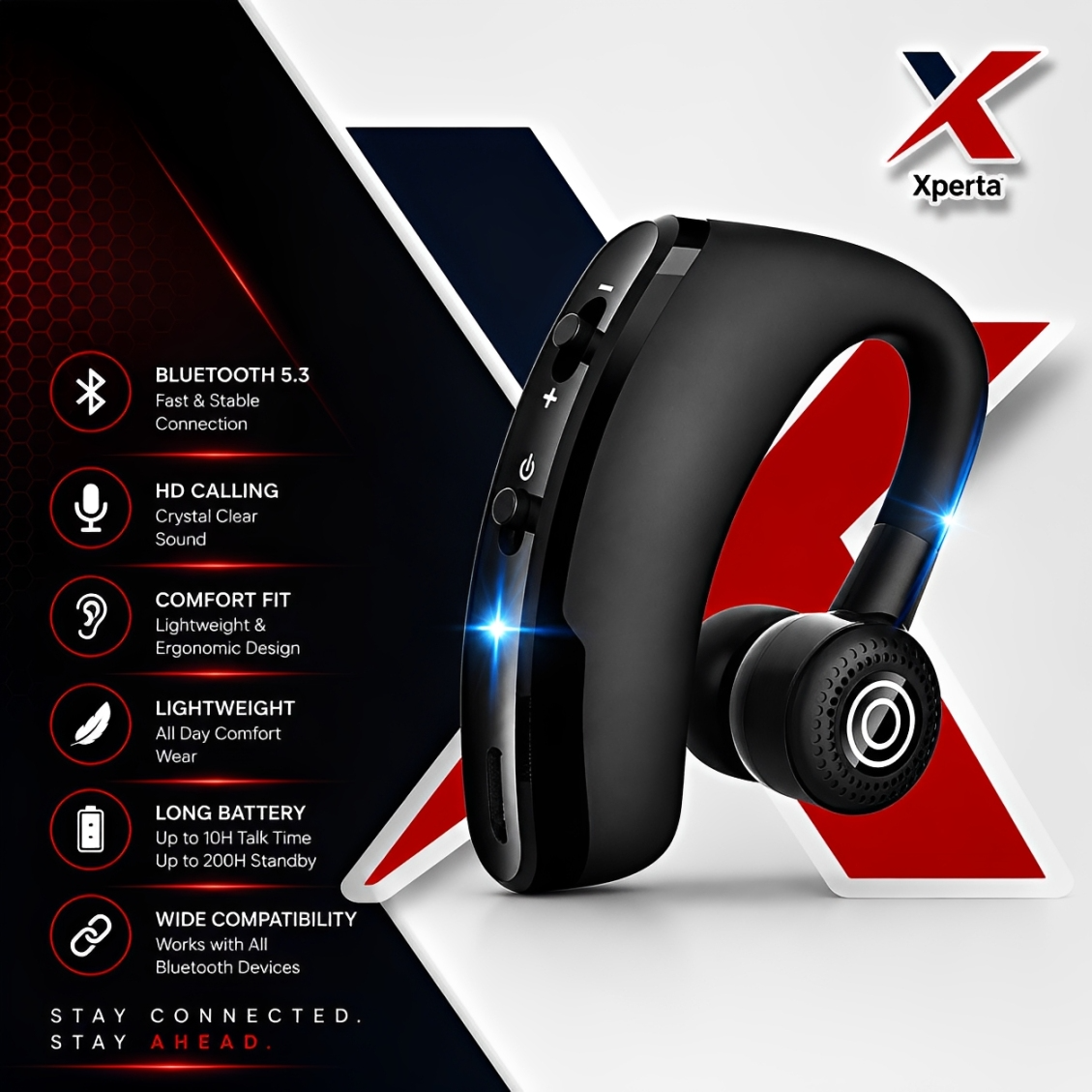 V9 Business Design Wireless Single Bluetooth Earphone Headset (Compatible With All Bluetooth Devices)