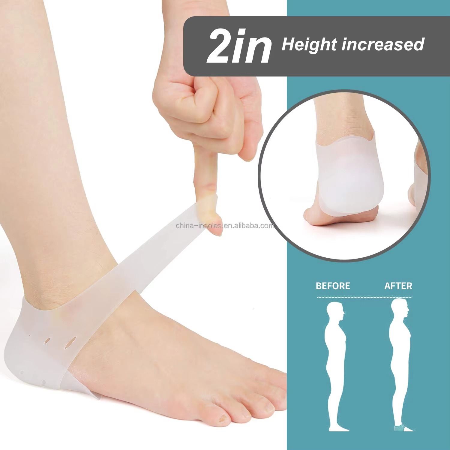 1Pair Silicone Heel Socks Invisible Height Increased Insole for Women Men insoles 2-6cm insoles for plantar fasciitis shoe sole