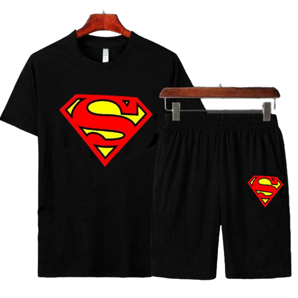 Superman printed summer track suit for men black (t shirt + shorts) black