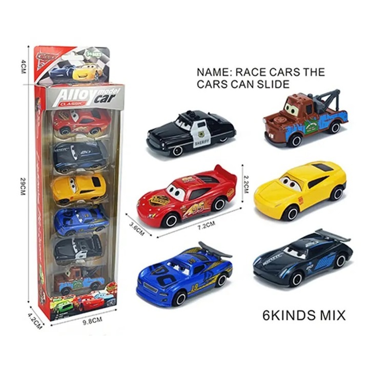 6 Pcs Set - Piston Cup Lightning Mcqueen Alloy Metal Diecast Free Wheel Cars Vehicle Toys - For Kids Boys Girls Car Die Cast